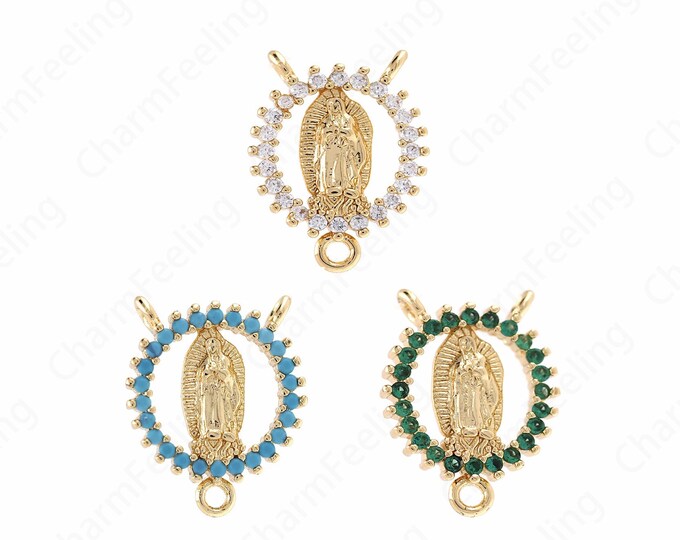 18K Gold Filled Religious Necklace,Round Pendant,Pearl Charm,Virgin Charm,Micropavé CZ Fashion PendantDIY Jewelry Supplies,