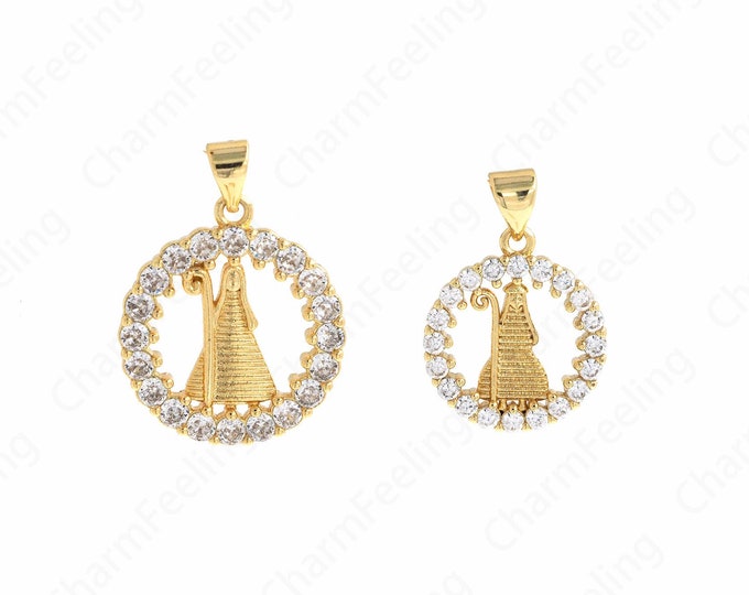 Missionary Charms, Priest Charms, 18K Gold Filled Round Charms, Micropavé CZ Religious Jewelry, DIY Jewelry Supplies,