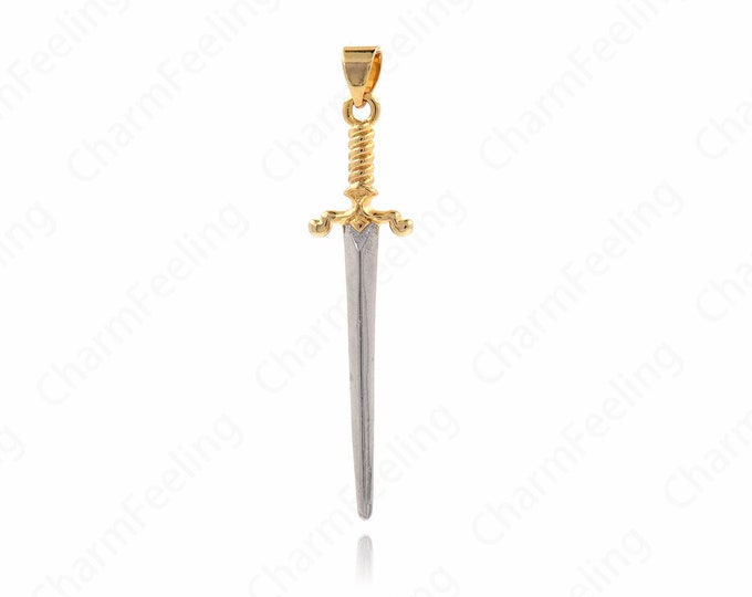 MicroPave CZ Knight Sword Pendant 18K Gold Filled Sword Necklace Weapon Charm DIY Jewelry Making Accessories 47x10.5x2.5mm