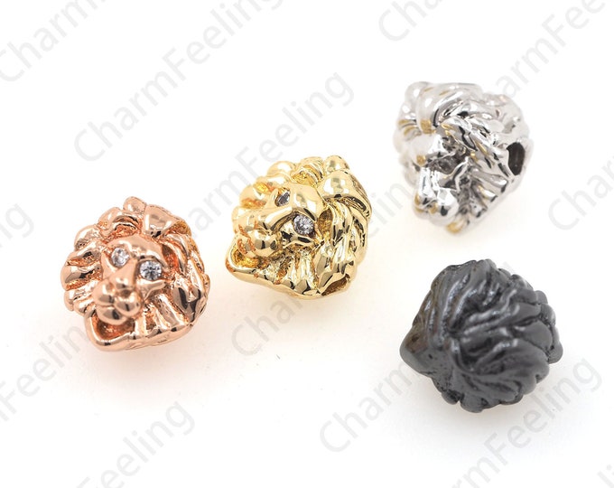 Lion Head Spacer Beads, CZ Miniature Pave Lion Spacer Beads, Animal Charm, Animal Spacer Beads, DIY Jewelry Making Supplies 10x9mm 1pcs