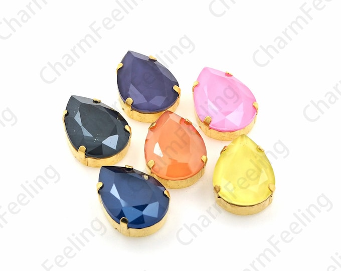 10pcs, Drop-Shaped Rhinestones, Teardrop Sewn Crystal, Flat Back Crystal With Claws, Multi-Color Optional, DIY Clothing Accessories 18x25mm