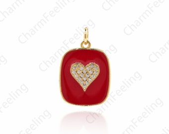 Enamel Heart Pendant, Micro-Pave Heart Necklace, Enamel Charm, Medal Heart Charm, Heart Charm 22.5x15x2mm 1pcs