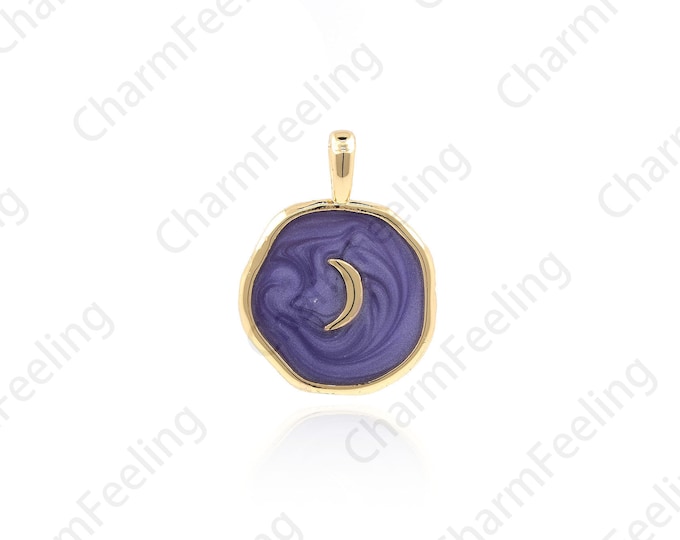 18K Gold-Plated Enamel Crescent Pendant, Moon Charm, Enamel Moon, Enamel Charm, Enamel Crescent Necklace 18.5×14×2.1mm  1pcs