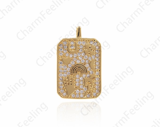 18K Gold Filled Rectangular Lucky Pendant, Lucky Charm, Rectangular Charm, Micro-Pave Lucky Necklace 21x12x2mm 1pcs