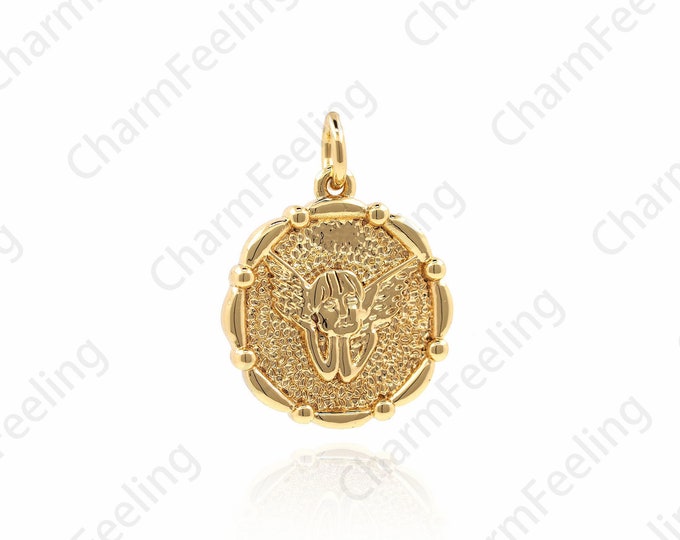 Round Angel Necklace, Angel Pendant, Disc Angel Pendant, Angel Charm, DIY Jewelry Making Accessories 20.4x15.2x2mm 1pcs