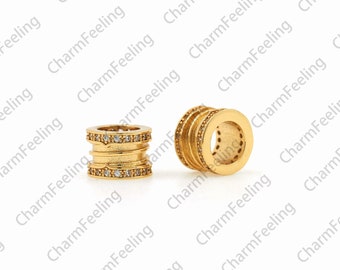 Micropavé CZ Bucket Beads,18K Gold Filled Gold Tube Beads,Large Hole Beads,Threaded Spacer Beads,beaded accessories,7x9.5x9.5mm, Hole 6.5mm