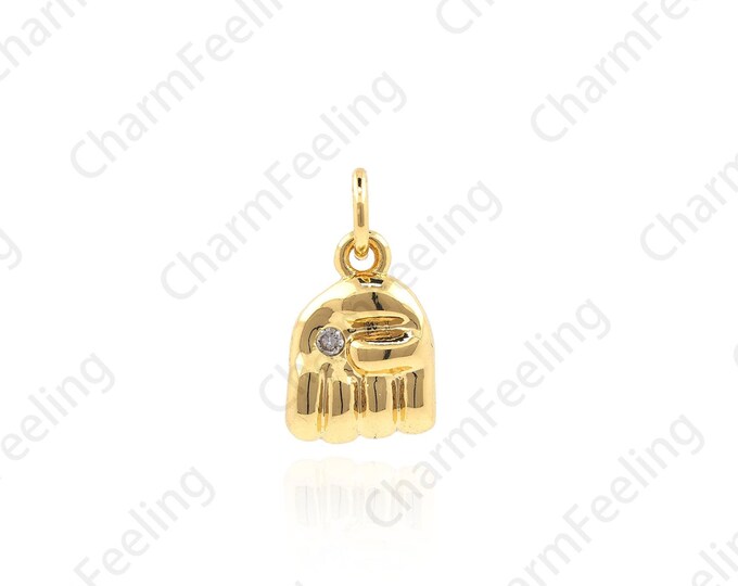 Gold Fist Charm,CZ Micro Pave Fist Jewelry,Rock On Hand Charm,DIY Jewelry Making Accessories 11.5×6.5×2.3mm  1pcs
