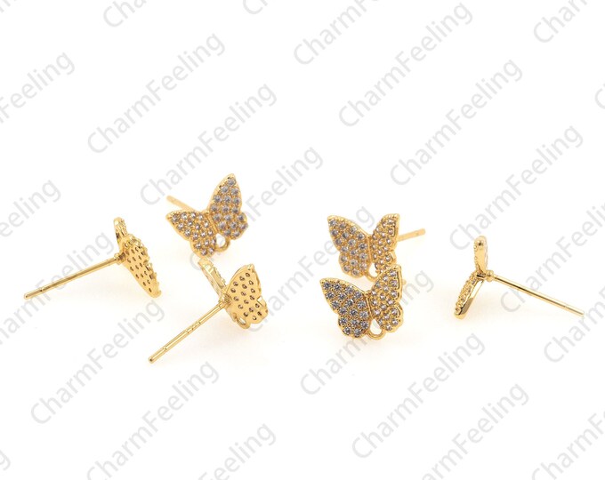 Cz butterfly studs, gold-plated butterfly studs, cubic zirconia butterfly studs, for ear jewelry accessories   1 pair
