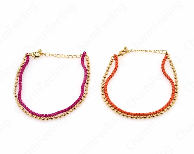 Individual Bracelet,18K Gold Filled Beaded Bracelet,Enamel Stone Bracelet, Daily Bracelet,Friendship Bracelet,17cm