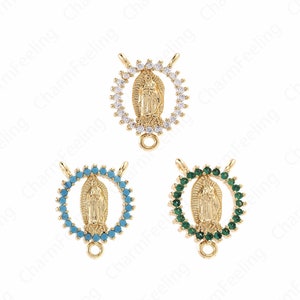 18K Gold Filled Religious Necklace,Round Pendant,Pearl Charm,Virgin Charm,Micropavé CZ Fashion PendantDIY Jewelry Supplies,