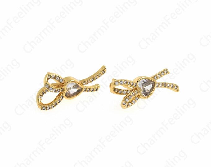Micropavé CZ Bow Earrings,Pierced Earrings,18k Gold Filled Knotted Earrings,Gift for Her,Fashion Earrings, DIY Jewelry Supplies,20x10x2.7mm