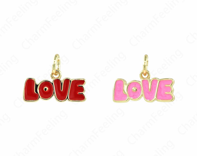 Enamel Word Pendant,Letter Love Charms,18K Gold Filled Enamel Love Charm,DIY Jewelry Making Accessories 11x14.5x1.4mm