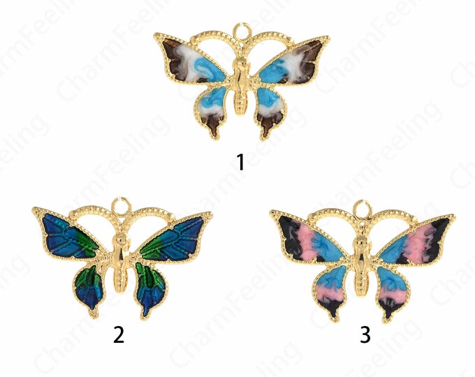Enamel Butterfly Pendant,Butterfly Charm,Animal Charm,18K Gold Filled Insect Pendant,DIY Jewelry Making Accessories,26.5x18x1mm