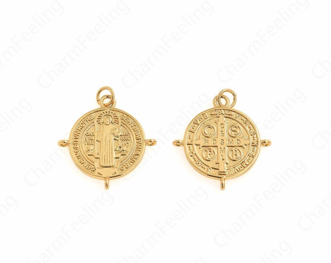 Jesus Pendant, Micropavé CZ Christian Charm, 18K Gold Filled Round Charm, Religious Charm, DIY Jewelry Supplies,28x24x1.5mm