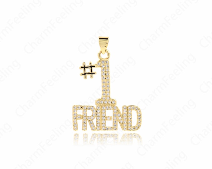 Friend Pendant,Number Pendant, 18K Gold Filled Number Charm,Micropavé CZ Letter Initial Charm,DIY Jewelry Supplies,27.8x23.6x1.5mm