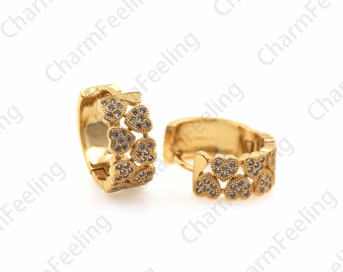 Micropavé CZ Imitation Diamond Earrings, 18K Gold Filled Simple Earrings, Round Pendants, Hollow Earrings, DIY Accessories 17x18x7mm 1 Pair