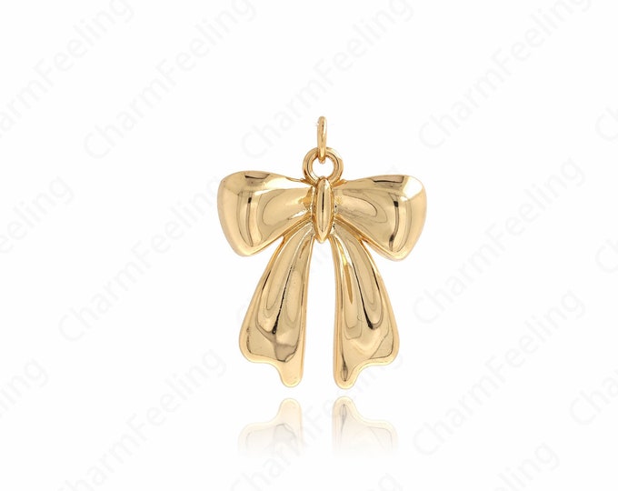 18K Gold Filled Bow Charm, Gold Bow Necklace, Bow Pendant,Dainty Knot Charm, DIY Jewelry Supplies, 28.5x22x6mm