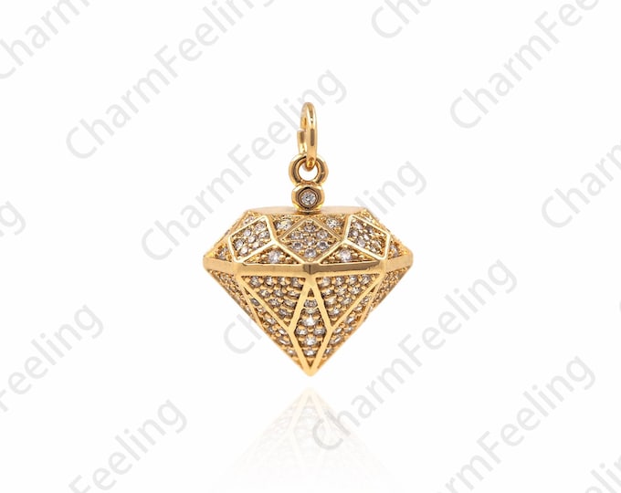 Micro-Pave 3D Diamond Pendant, CZ Diamond Contour Necklace, Contour Charm, DIY Jewelry Making Accessories 19×15×8mm 1pcs