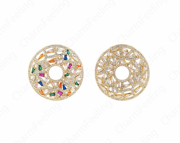 Micropavé CZ Hollow Circle Necklace, 18K Gold Filled Ring Pendant, Round Necklace, Ring Pendant, DIY Jewelry Accessories, 32x8x8mm