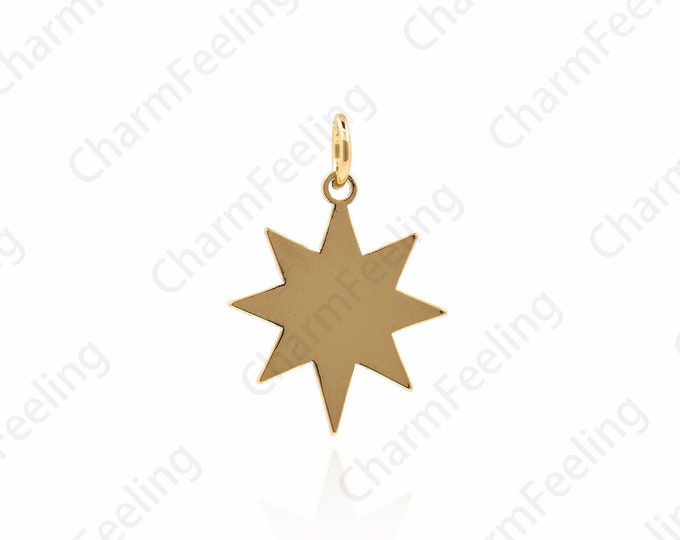 18K Gold Filled Explosive Star Pendant, Polaris Charm, Star Pendant, Star Charm, DIY Jewelry Making Accessories 21x15x1mm 1pcs