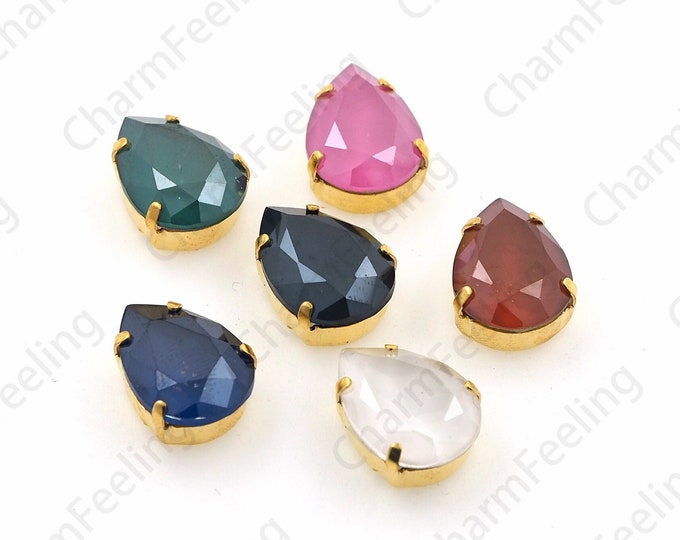 10pcs,Flat Back Crystal Rhinestones,With Gold Claws And Teardrops Sewn On The Crystal, Multi-Color Optional, DIY Clothing Production 13x18mm