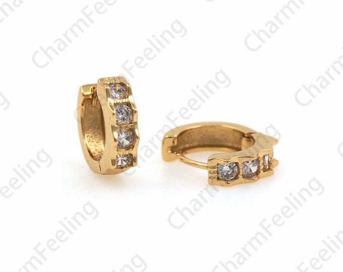 18K Gold Filled Round Earrings,Round Pendants,Hollow Earrings,Micropave CZ Gold Earrings,Earring Charm,DIY Jewelry Accessories 13x15mm1 Pair