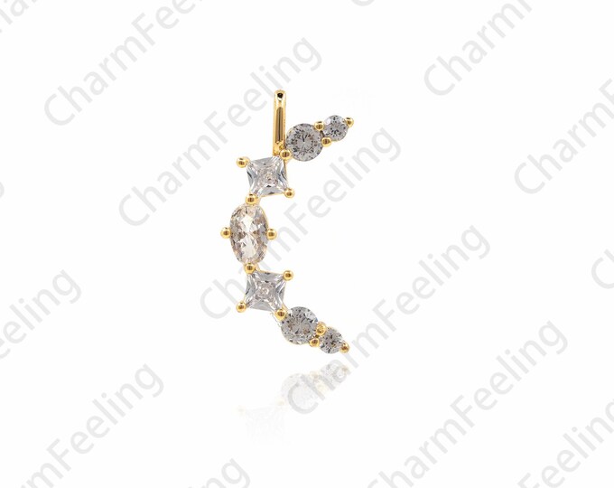 18K Gold Filled Moon Necklace,Crescent Charm,Moon Pendant,Astral Charm,Micropavé  CZ Moon Pendant,DIY Jewelry Accessories 21x10x3mm
