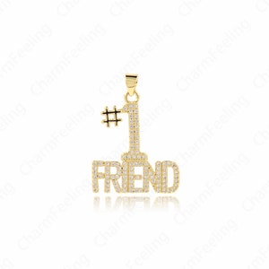 Friend Pendant,Number Pendant, 18K Gold Filled Number Charm,Micropavé CZ Letter Initial Charm,DIY Jewelry Supplies,27.8x23.6x1.5mm