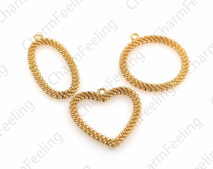 18K Gold Filled Heart-Shaped Necklace, Round Pendant, Oval Pendant, Geometric Charm, Hollow Jewelry Pendant, DIY Jewelry Making Accessories