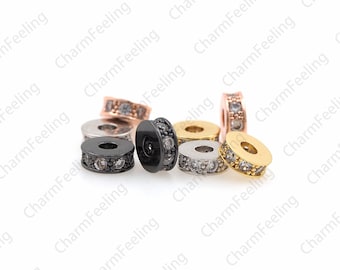 CZ Pave donut Round Spacer Beads ,European Large hole circle beads,tube Spacer beads 7.5×2.9mm  1pcs