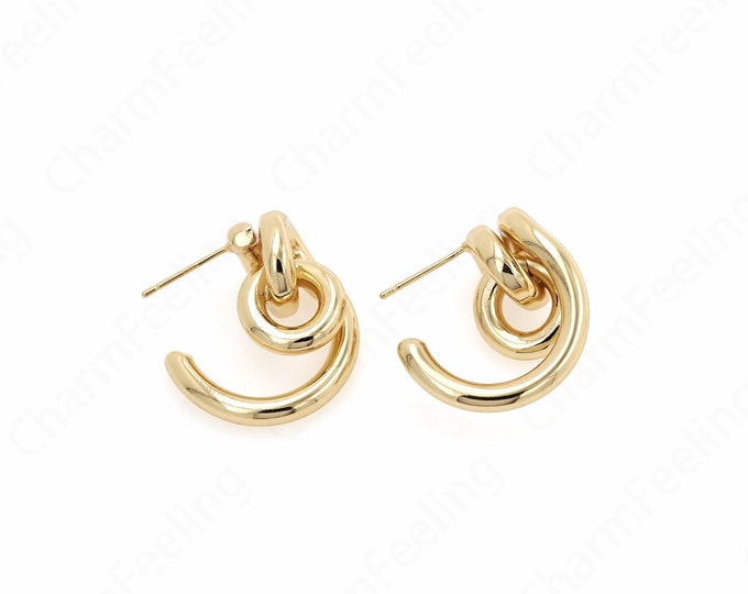 Line Stud Earrings, 18K Gold Filled  Earrings,Curved  Earrings, Earring Charm,Thick Gold Earrings,Gift for Her, 21.5x22.5x12.5mm