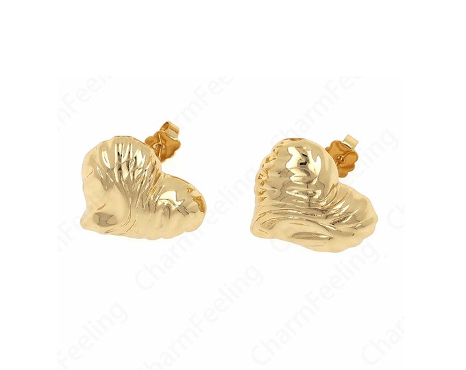 1 Pair,Dainty Love Earrings,18K Gold Filled Love Earrings, Love Charm, Heart-Shaped Earrings, A Gift For Her,20x22x5.5mm
