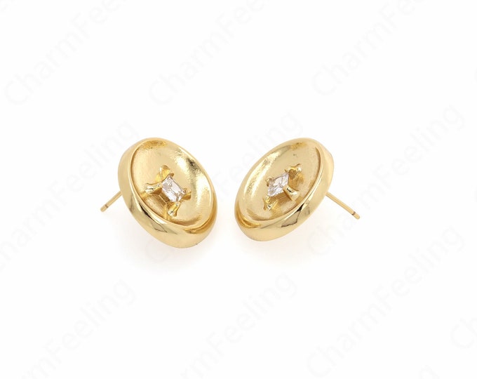 18K Gold Filled Button Stud Earrings, Round Earrings, Coin Stud Earrings, Thick Gold Earrings, Gift for Her, 19x3.5mm