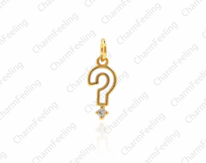 CZ Micro Pave Question Mark Pendant，cz gold charms，Bracelet Charm  ，Necklace Pendant 13.6x5x1mm 1pcs