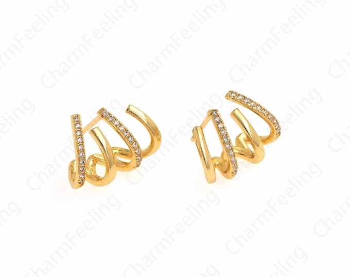 Line Stud Earrings, 18K Gold Filled  Earrings,Curved  Earrings, Earring Charm,Thick Gold Earrings,Gift for Her, 16.7x12.5x9.5mm