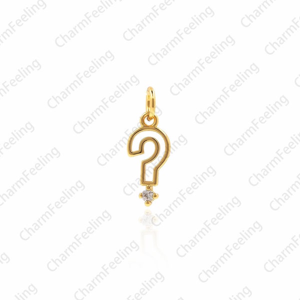 CZ Micro Pave Question Mark Pendant，cz gold charms，Bracelet Charm  ，Necklace Pendant 13.6x5x1mm 1pcs