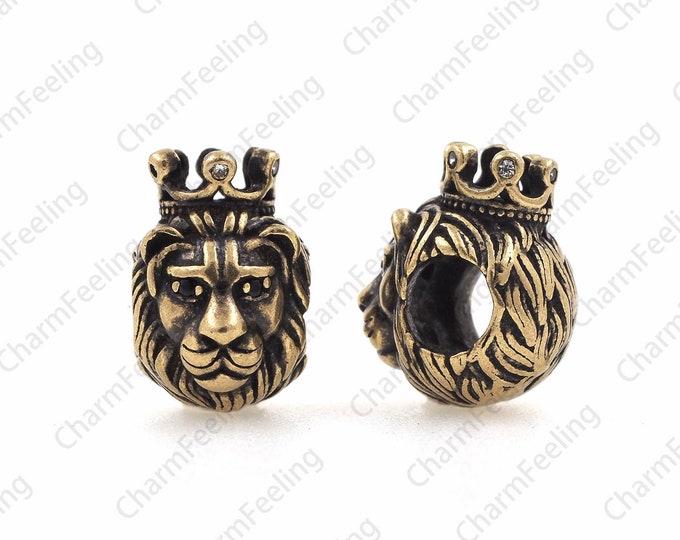 Antique Crown Lion Bracelet Beads-Men Spacer Beads-DIY Jewelry Beaded Accessories 14x9.3x12.5mm 1pcs