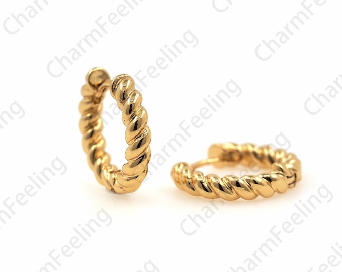 18K Gold Filled Round Twist Earrings, Twist Earrings, Hollow Earrings, Micropave CZ Gold Earrings, Earring Charm, 20.5x21.5x4mm 1 pair