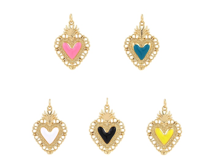 Love Necklace,18K Gold Filled Exquisite Heart-Shaped Pendant,Enamel Pendant,Enamel Charm, Love Charm, DIY Jewelry Accessories, 30.5x20x3mm