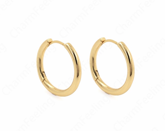 Gold Earrings Jewelry Line Gold Earrings, 18K Gold Filled Cartilage Earrings, Gold Cartilage Earrings, Pierced Earrings, 25x23.5x3mm