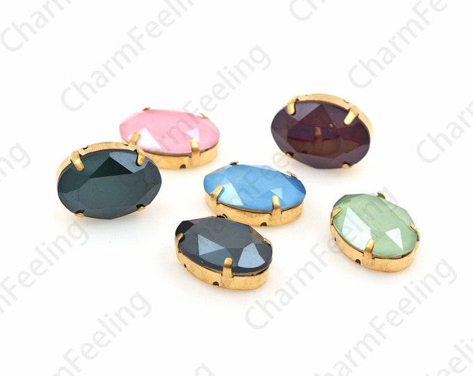 10pcs, Oval Gemstone Crystal, Sewn Rhinestone Crystal, Glass Beads With Golden Claws, Flat Back Crystal Rhinestone 18x25mm