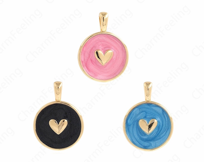 Heart charm, 18K Gold Filled Round Enamel Love Heart Pendant,Enamel Heart Necklace, DIY Jewelry Accessories 25x18x3mm