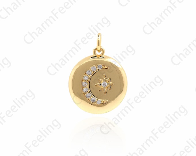 Micro-Pave Star And Moon Pendant, Star Necklace, Moon Necklace, Star And MoonCharm, DIY Jewelry Making Accessories
