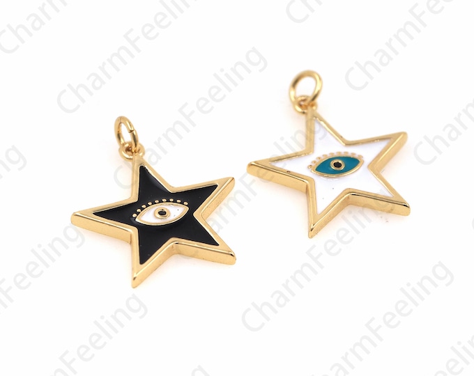 18K Gold Filled Enamel Star Pendant,Eye Charm, Star Eye Charm, Star Charm, DIY Jewelry Making Accessories 25x20x2mm 1pcs