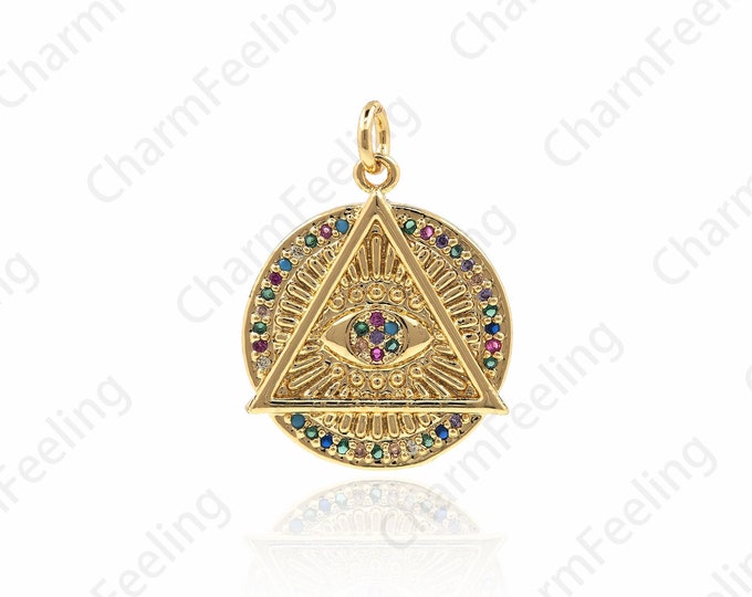 Micro-Pave Eye Pendant, Medallion Charm, Eye Necklace, Greek Eye Charm, DIY Jewelry Making Accessories 25.5x19x2.5mm 1pcs