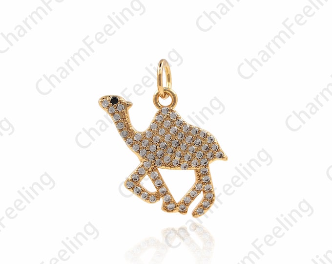 Micro-Pave Camel Pendant, Animal Charm, Desert Charm, Camel Charm, DIY Jewelry Making Accessories 19x16.5x1.8mm 1pcs
