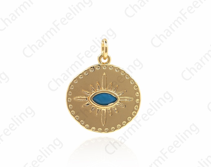 18K Gold Filled Round Eye Pendant,Eye Pendant,Eye Charm, Greek Eye Charm, DIY Jewelry Making Accessories 22x18x2mm 1pcs