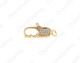 CZ Lobster Clasp, Cubic Zirconia Clasp, Lobster Clasp Charm, Brass Clasp, DIY Jewelry Making And Supply 25.2x9.3x4.8mm 1pcs