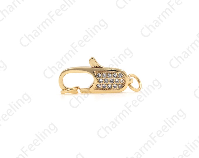 CZ Lobster Clasp, Cubic Zirconia Clasp, Lobster Clasp Charm, Brass Clasp, DIY Jewelry Making And Supply 25.2x9.3x4.8mm 1pcs