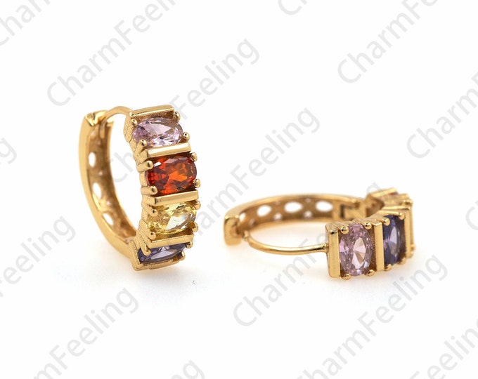 Micropavé CZ Gold Earrings, 18K Gold Filled Round Earrings, Round Pendants, Hollow Earrings, DIY Jewelry Accessories 18.5x20mm 1 Pair